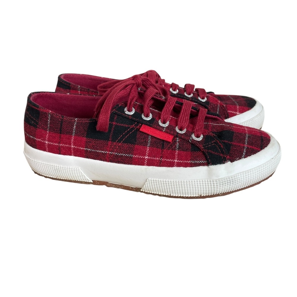 Superga Womens Red Plaid Sneakers Shoes‎ Size 6.5M Cotton Wool Blend S111BFW